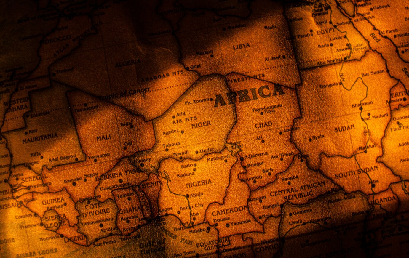 Ausschnitt einer Weltkarte mit Fokus Afrika
