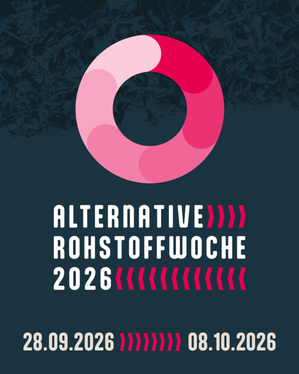 pink auf schwarzem Hintergrund: Alternative Rohstoffwoche 2026 vom 28.09. bis 08.10.